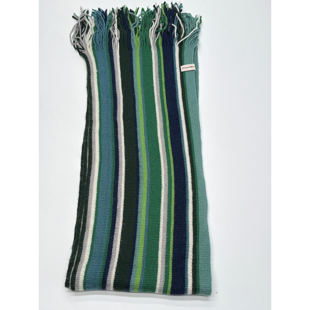 SmartWool Womens‎ Striped Knit Scarf Green Blue Wool Fringe Winter 8" x 83"